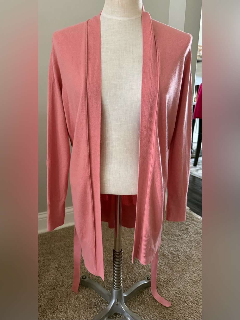 GAP Salmon/Pink Knit Cardigan Mid-length Sweater with Tie Belt